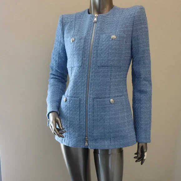 Veronica Beard Agni Dickey Jacket Skylight Tweed Zip Jacket Fit is LG New Tags - Picture 6 of 10